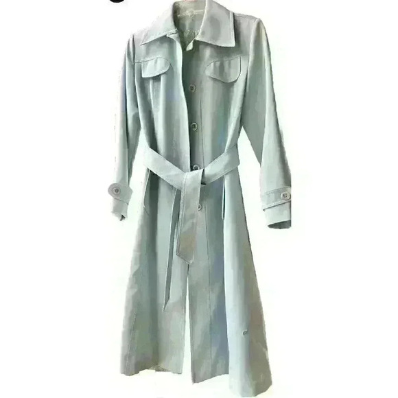 Vintage Lanson Women’s Size S/M Trench Coat Light Blue Vintage - Picture 2 of 13
